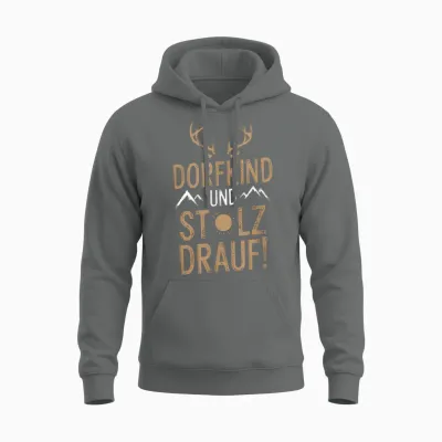T-Shirt with German Text "dorfkind Und Stolz Drauf!" [german Language] Unisex Hoodie - Graphite Heather