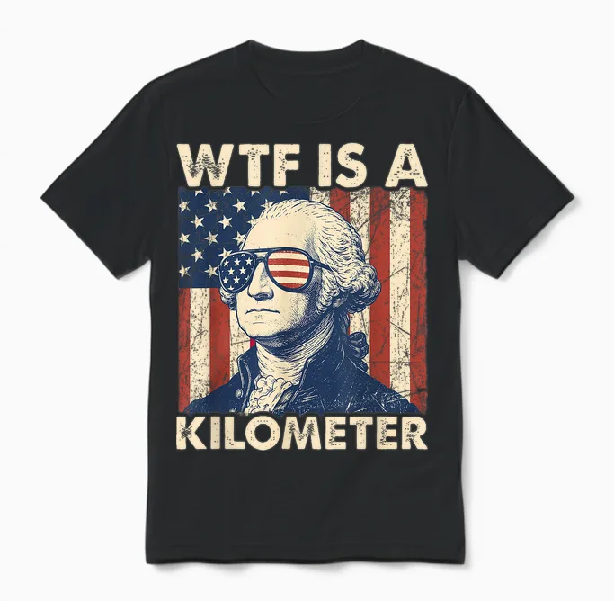 4th of July Wtf Is a Kilometer Funny Patriotic Men Women Unisex T-Shirt in Black