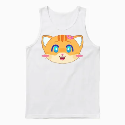 Sunny Kitten Face Bow Unisex Tank Top - White