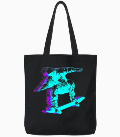 Retro Skateboarding Skateboarder Skateboard Tote Bags - Black