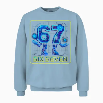 67 Cyber Robots - Six Seven 6—7 Slang-Meme Für Jungen Und Teenager Unisex Sweatshirt - Light Blue