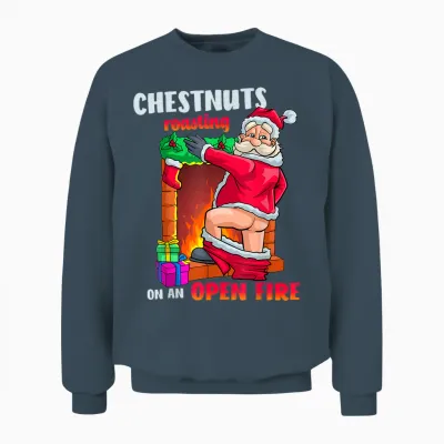 Chest Nuts Roasting Funny Naughty Santa Dirty Food Pun Xmas Unisex Sweatshirt - Dark Heather