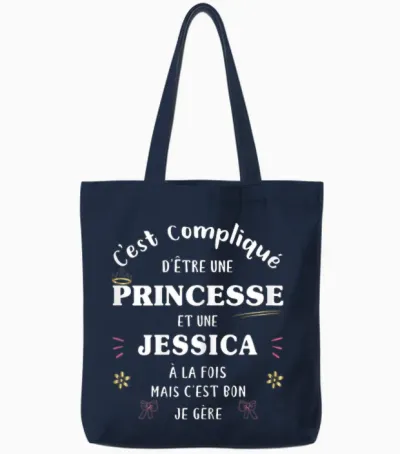 Women's Princess Humour Gift Personalised Name Jessica Tote Bags - Navy