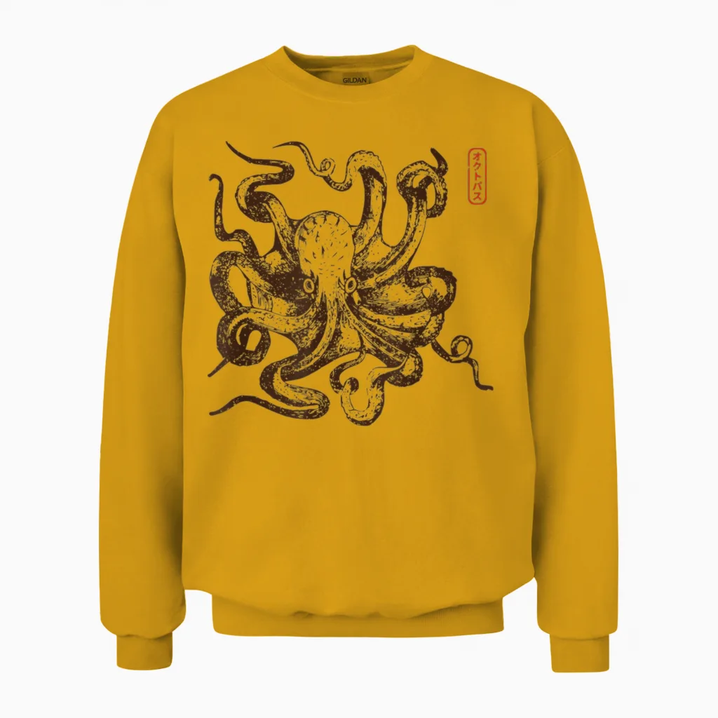 Japanese Aesthetic Retro Vintage Octopus Octopus Unisex Sweatshirt in Gold