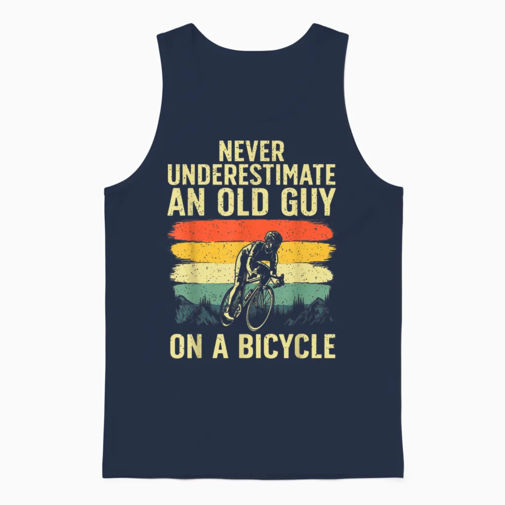 Cool Cycling Art for Men Grandpa Bicycle Riding Cycle Racing Unisex Tank Top in Navy