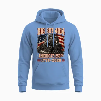 250 Years Big Boy 4014 Train Us Flag Vintage Apparel Unisex Hoodie - Carolina Blue