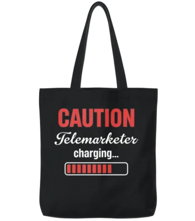 Caution Telemarketer Charging Call Center Tote Bags - Black