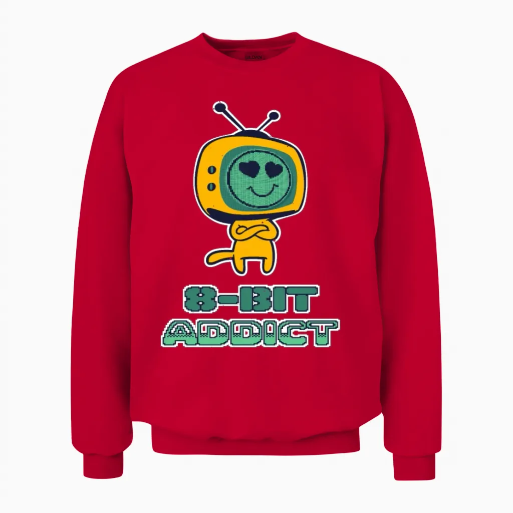 8 Bit Addict Retro Gaming Gamers Unisex Sweatshirt in Red