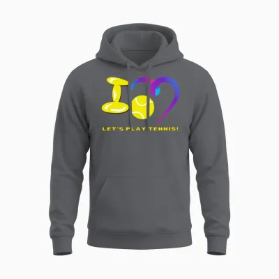 I Love Tennis Court Design T-Shirt Graphic Unisex Hoodie - Charcoal