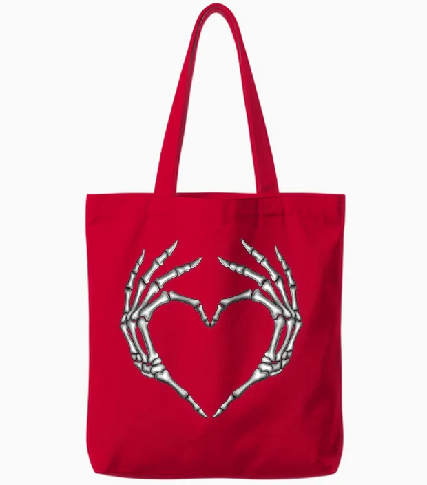 Skeleton Hands Heart Valentine Halloween Costume Tote Bags in Red