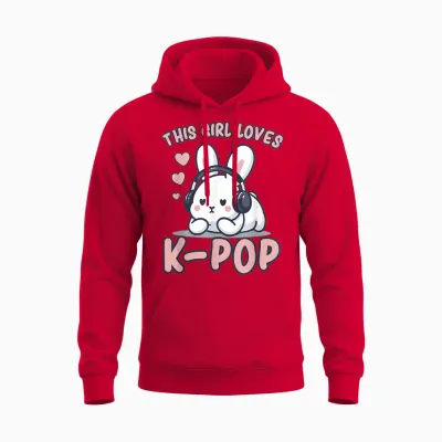 K-Pop | This Girl Loves K-Pop | Rabbit K-Pop for Girls T-Shirt, Black Unisex Hoodie - Red