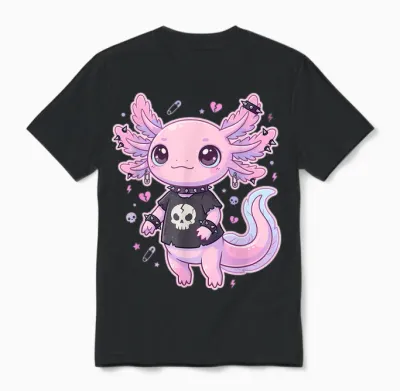Cute Goth Axolotl Pastel Kawaii Emo Axolotl Punk Women Girls Unisex T-Shirt - Black
