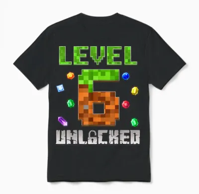 Birthday Boy Level 6 Unlocked 6th Birthday Game Pixel Unisex T-Shirt - Black