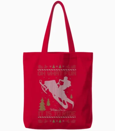Snowmobile Christmas Fun Tote Bags - Red