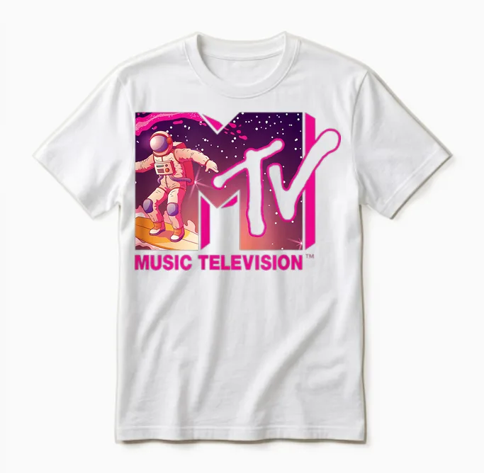 Mademark X Mtv - Official Mtv Logo - Surfing Astronaut in Space Unisex T-Shirt in White