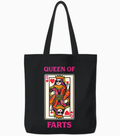 Queen of Farts Funny Poker Playing Cards Humour Tote Bags - Black