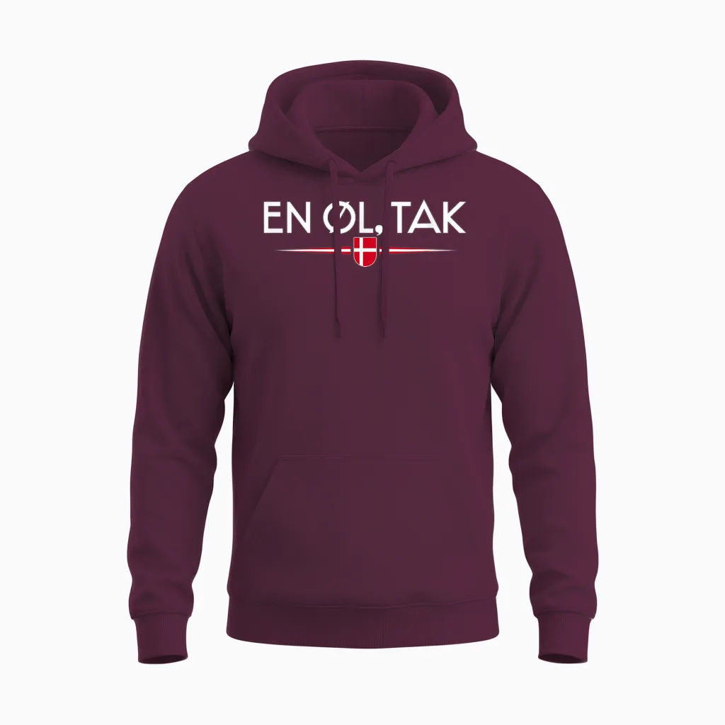 En øl Tak - Denmark T-Shirt, Black Unisex Hoodie in Maroon