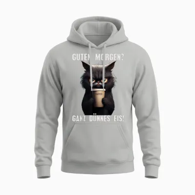 Guten Morgen Very Thin Ice Black Cat Morning Grump Unisex Hoodie - Ash