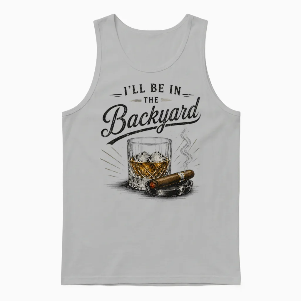 Funny I'll Be in the Backyard Bourbon Cigar Lover Unisex Tank Top in Ash
