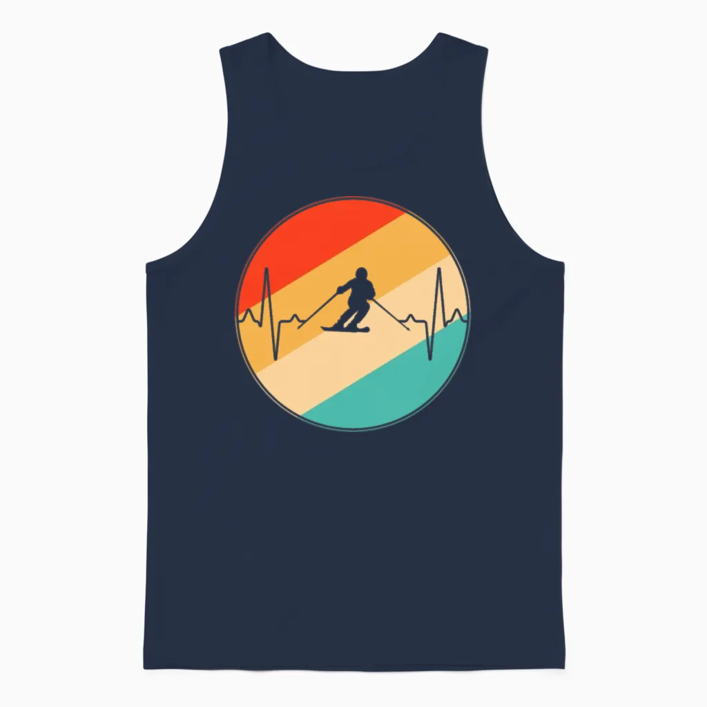 Ski Retro Heartbeat Unisex Tank Top in Navy