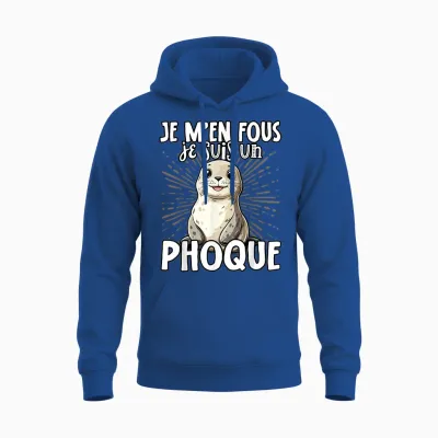 Je M'en Fous Je Suis Un Seal Cute T-Shirt, Black, S Unisex Hoodie - Royal