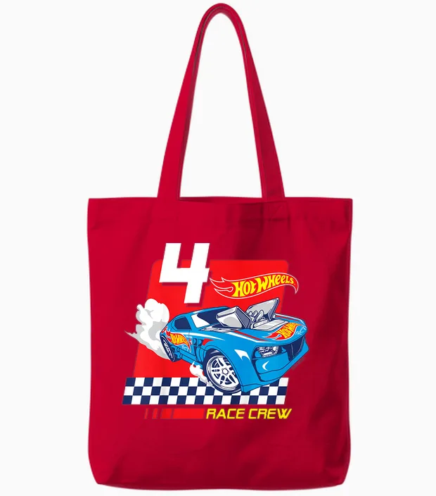 Children's Hot Wheels Race Crew 4 Years Old T-Shirt, Black Tote Bags in Red