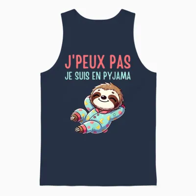 J'peux Pas Je Suis En Pyjama Funny Gift with Sloth T-Shirt, Black, S Unisex Tank Top - Navy