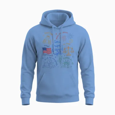 Stars Stripes & Equal Right Doodle Usa Political Liberal Unisex Hoodie - Carolina Blue