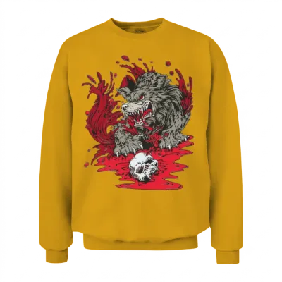 Bloody Wold with Skull and Blood Around Unisex Sweatshirt - Gold