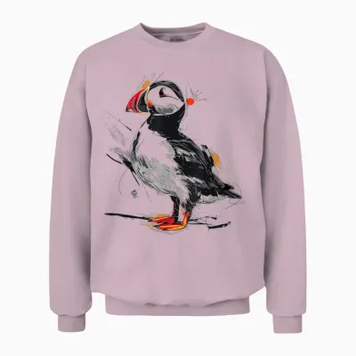 Puffin Animal Print Graphic Drawing Illustration Abstract Puffin T-Shirt, White, S Unisex Sweatshirt - Light Pink
