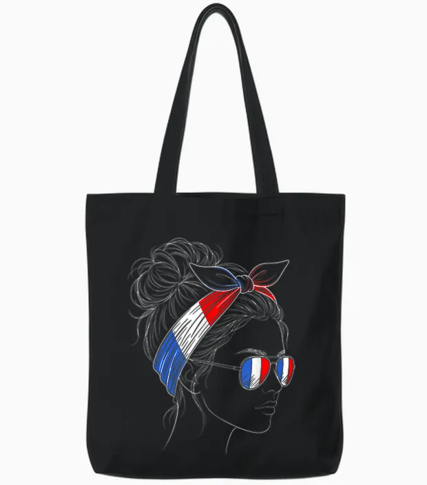 France Femme Profil Chignon Lunettes Bandeau Tote Bags in Black
