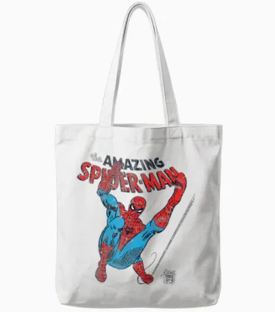 Marvel Spider-Man Retro Web Slinger T-Shirt, White Tote Bags - White