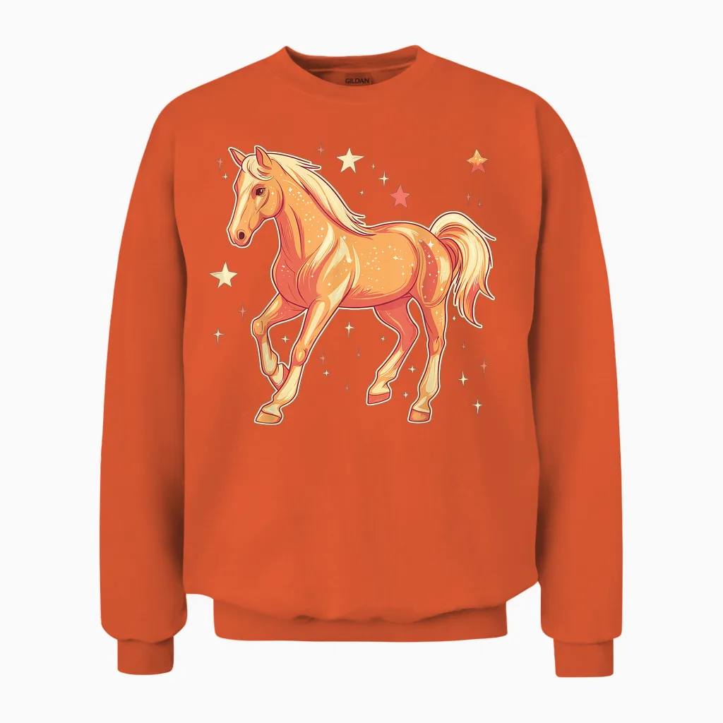 Pferd Mit Sternen Pferdemotiv Pferde Mädchen Unisex Sweatshirt in Orange