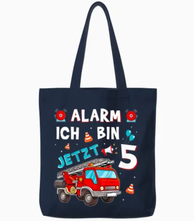 Children's 5th Birthday Boy Girl Fire Brigade Gifts Fire Engine T-Shirt, Black Tote Bags - Navy