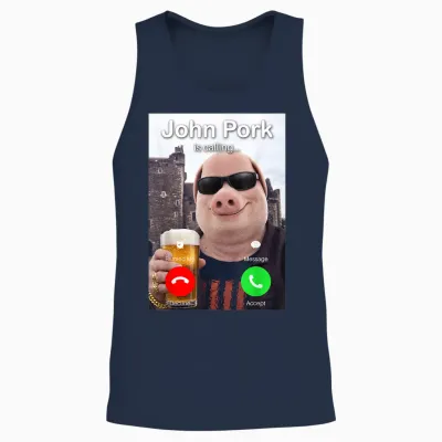 Funny Beer Day John Pork Is Calling Meme Unisex Tank Top - Navy