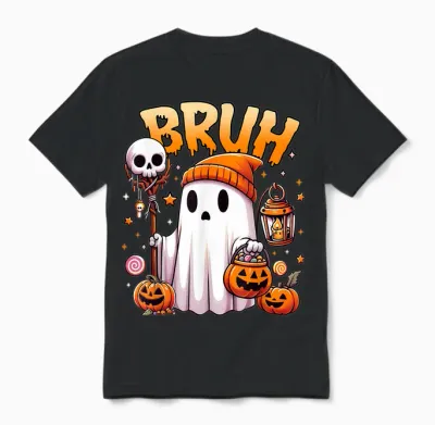 Bruh Ghost Halloween Cute Ghost Trick or Treat Candy Unisex T-Shirt - Black
