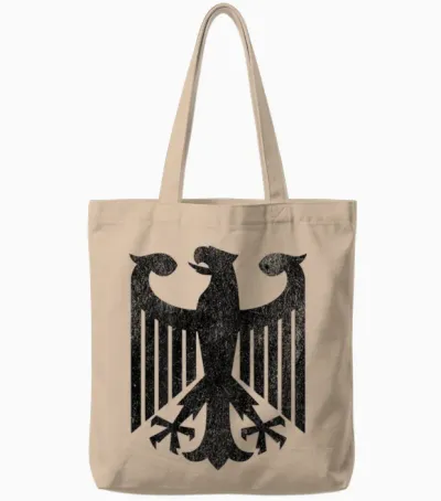 Backprint German Eagle T-Shirt, White, S Tote Bags - Natural