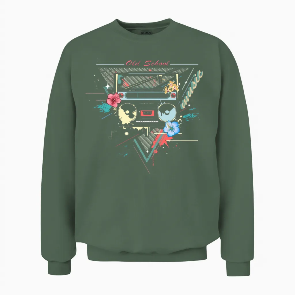 Ghettoblaster Retro Graffiti Unisex Sweatshirt in Military Green
