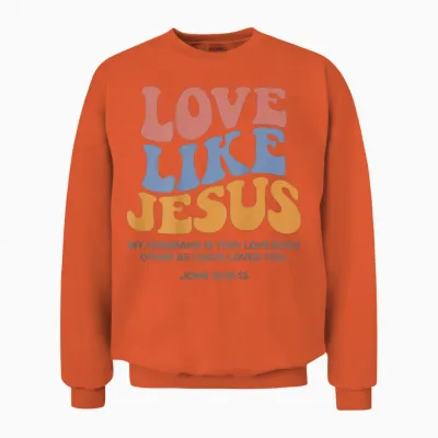 Love Like Jesus X Jesus Loves You God Christ Saying Back T-Shirt, White Unisex Sweatshirt - Orange