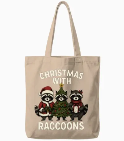Christmas Raccoon Vibes – Cute Holiday Magic Tote Bags - Natural