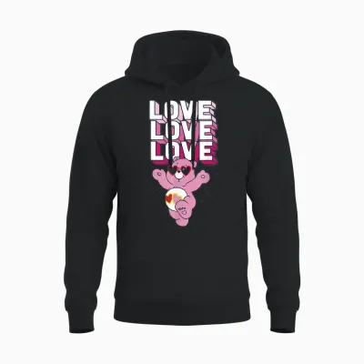 Care Bears Valentine's Day Love-A-Lot Bear Pop Love Stack T-Shirt, Grey, S Unisex Hoodie - Black