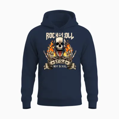 Rock & Roll Concert Retro Vintage Rock and Roll Stole My Soul T-Shirt, Black, S Unisex Hoodie - Navy