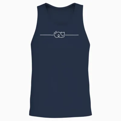 Cat Line Art Unisex Tank Top - Navy