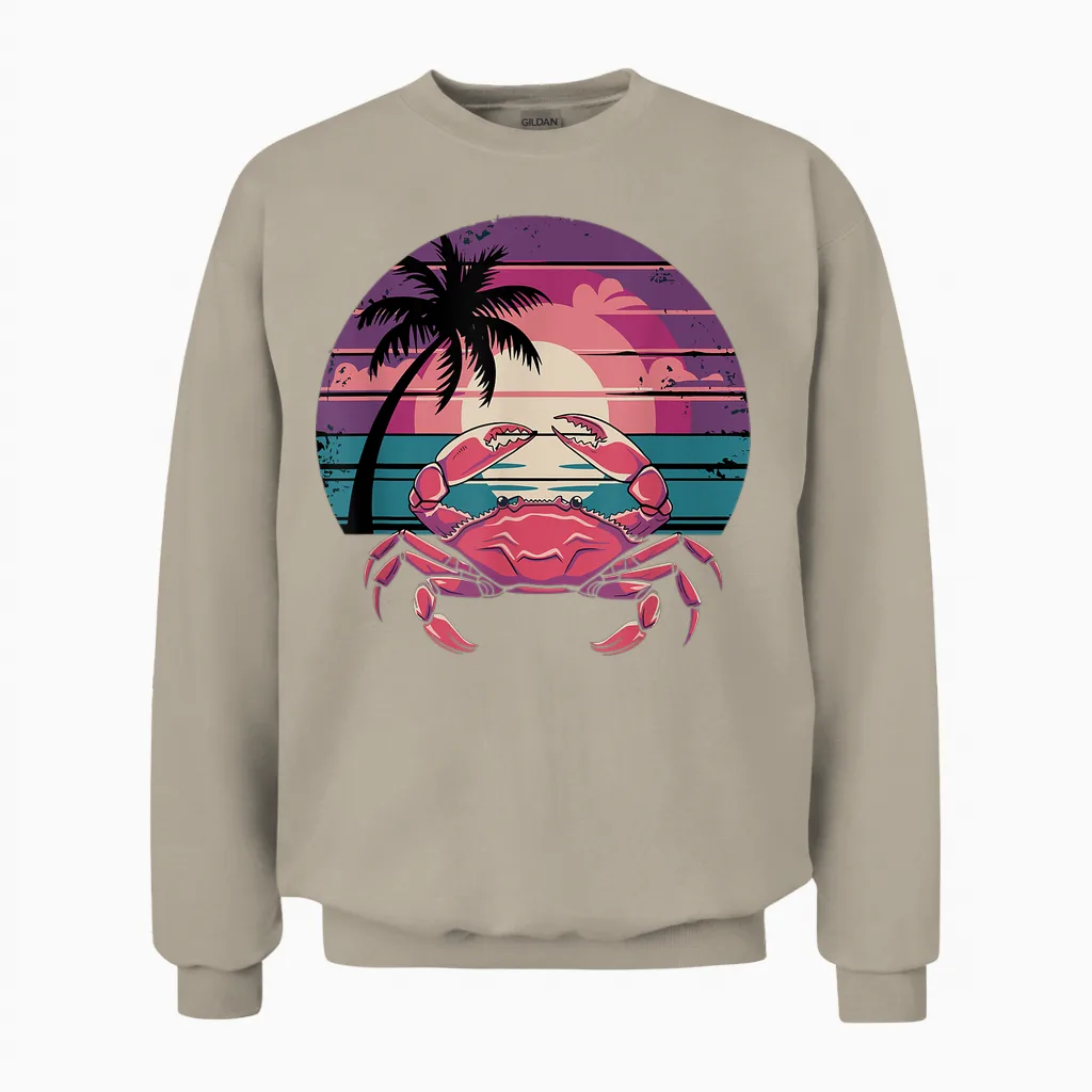 Retro Sunset Crustaceans Crab Fisherman Crab Unisex Sweatshirt in Sand