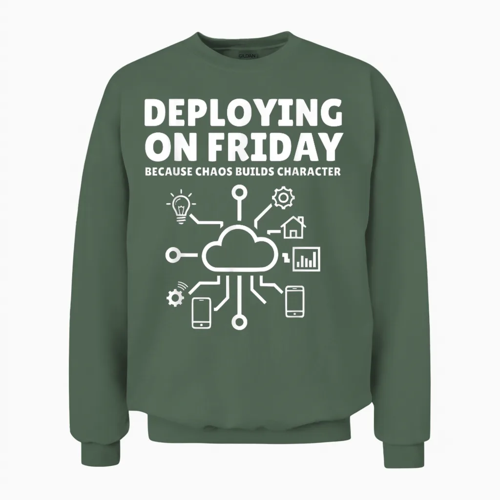 Déployer Le Vendredi Parce Que Le Chaos Construit Un Personnage Drôle Unisex Sweatshirt in Military Green