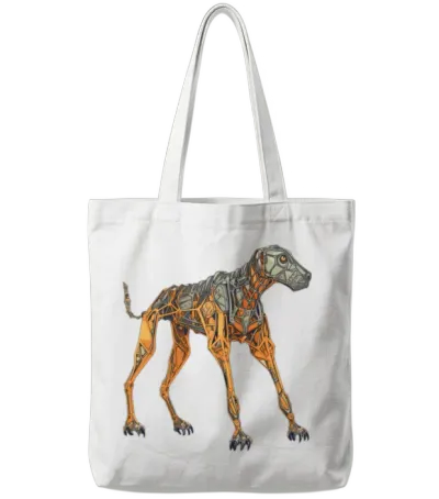 Doberman Cyborg Dog in Orange Tote Bags - White