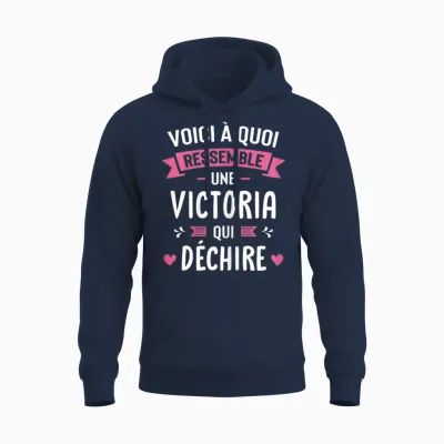 Women's Humour Personalised Gift Victoria Qui Déchire T-Shirt, Black, Female X-Small Unisex Hoodie - Navy