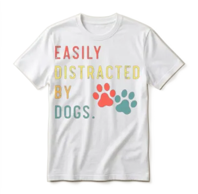 Easily Distracted by Dogs Funny Dog Lovers Dog Mom Unisex T-Shirt - White
