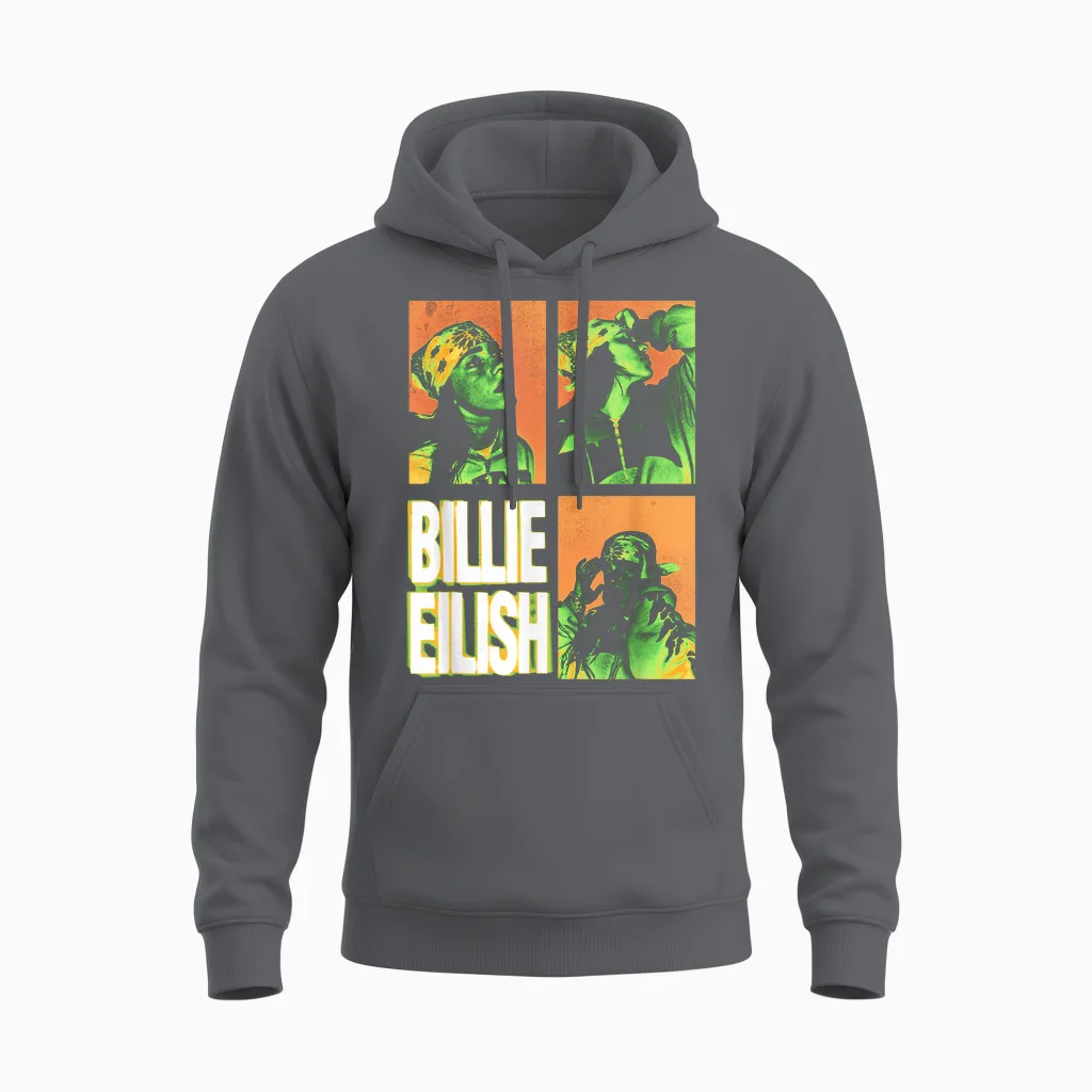 Official Billie Eilish Hit Me Hard and Soft Photo Squares Unisex Hoodie in Charcoal