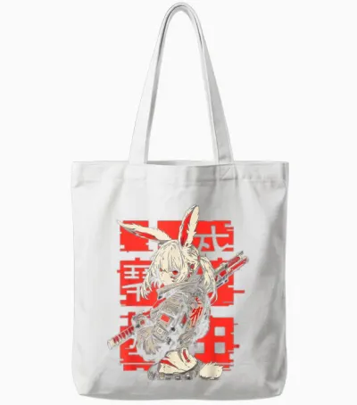 Anime Manga Cyberpunk Aesthetic Techwear Harajuku Bunny Girl T-Shirt, Black Tote Bags - White